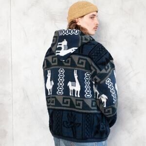 Ruminahui Wool Hooded southwestern jacket button up navajo size L